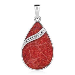 Teardrop Shape Sponge Coral Pendant in Sterling Silver